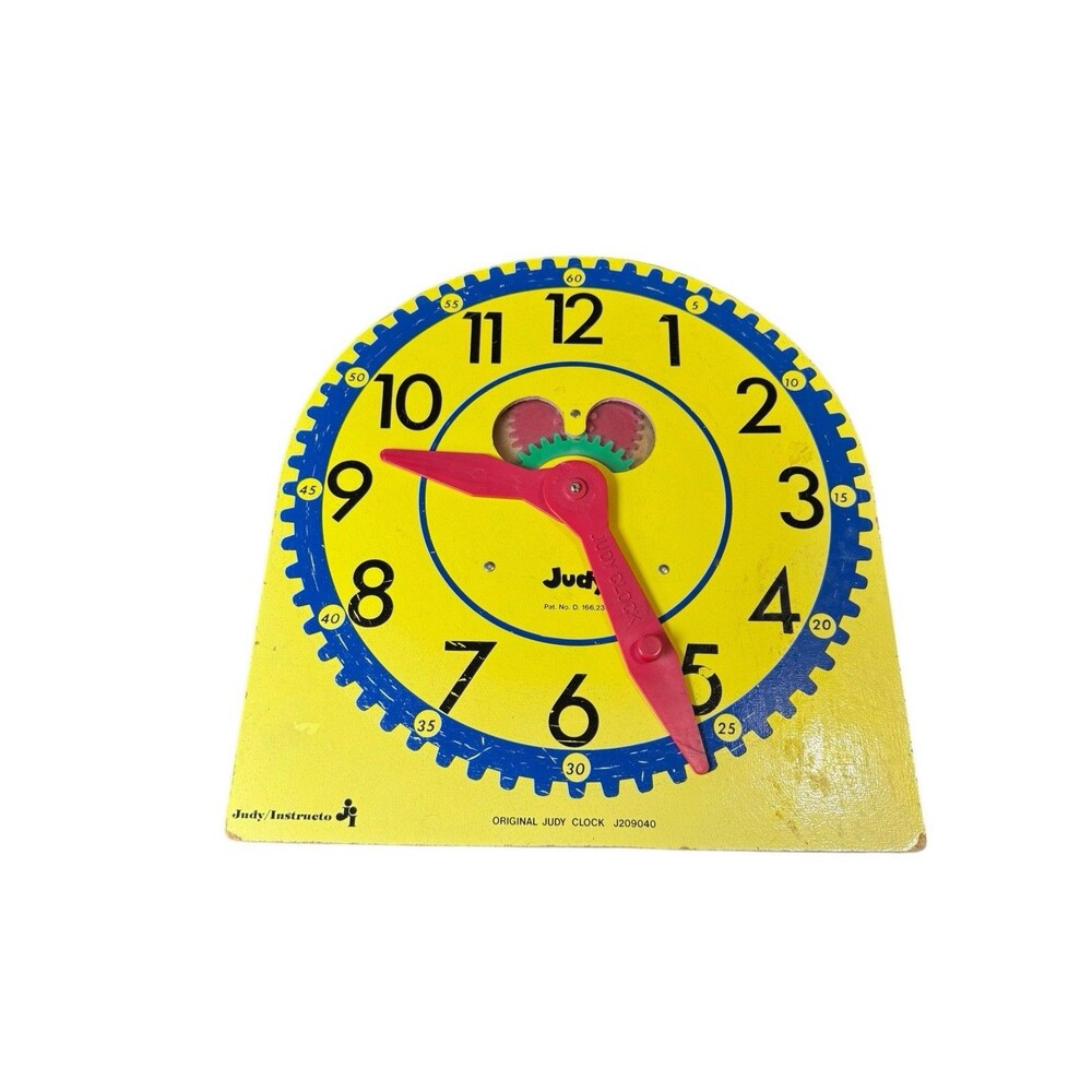 Vintage Original Judy Clock Large Teach Time Home School 13" With Visible Gears